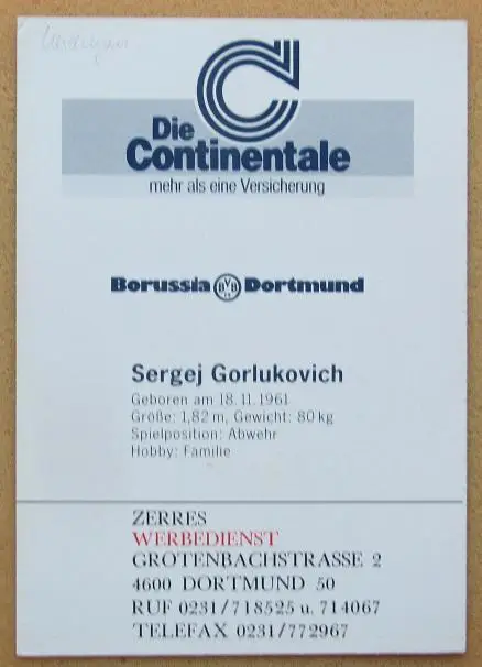 Наши в Германии автограф Сергей Горлукович Могилев Боруссия Дортмунд 1991 1