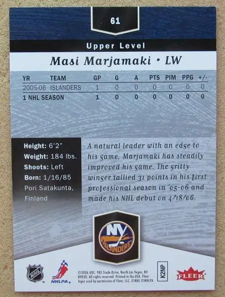 НХЛ Мяси Марьямяки Нью-Йорк Айлендерс № 61 1