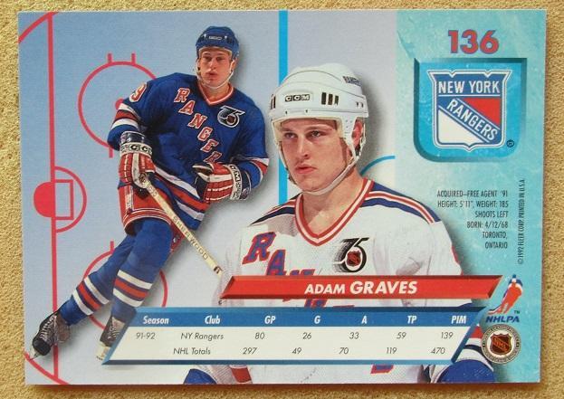 НХЛ Адам Гревс Нью-Йорк Рейнджерс № 136 1