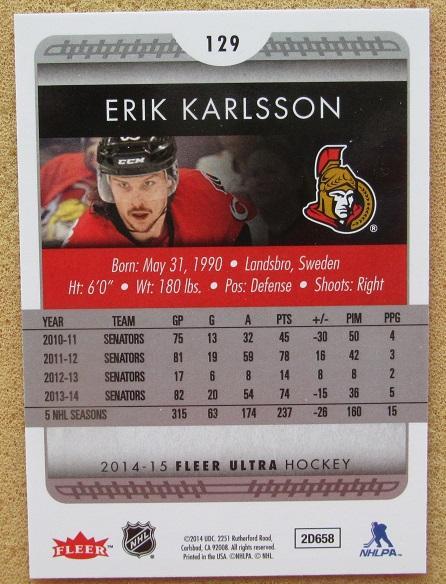 НХЛ Эрик Карлссон Оттава Сенаторз № 129 1