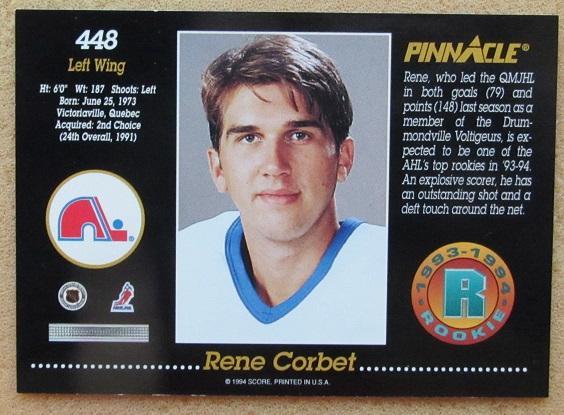 НХЛ Рене Корбет Квебек Нордикс № 448 1