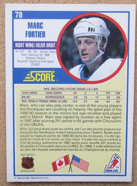 НХЛ Марк Фортье Квебек Нордикс № 78 can 1