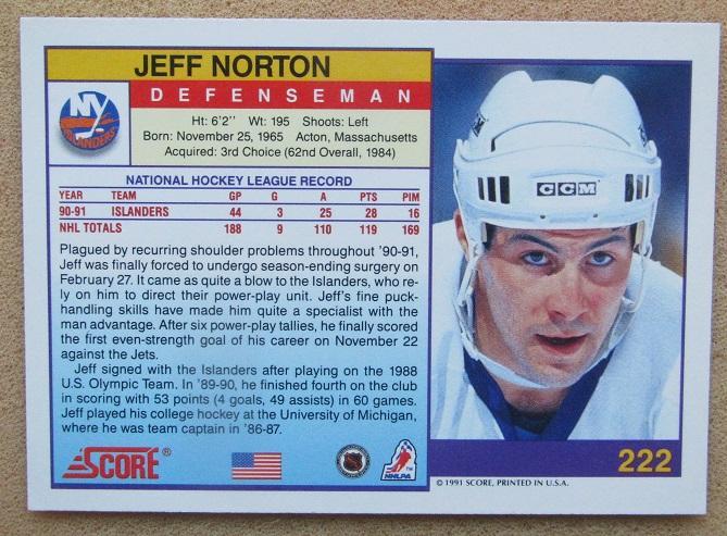 НХЛ Джефф Нортон Нью-Йорк Айлендерс № 222 am 1
