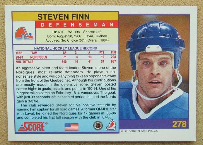 НХЛ Стивен Финн Квебек Нордикс № 278 am 1
