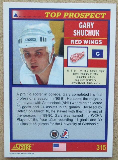НХЛ Гэри Шучук Детройт Ред Уингз № 315 am 1