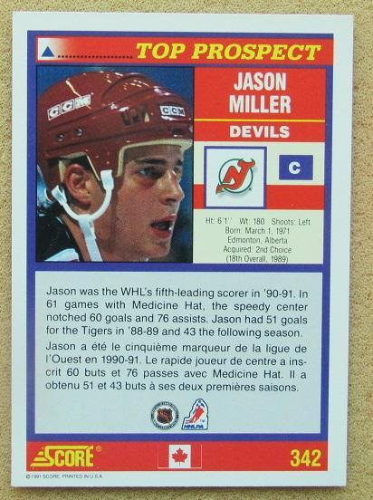 НХЛ Джейсон Миллер Нью-Джерси Дэвилз № 342 can 1