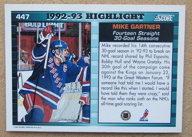 НХЛ Майк Гартнер Нью-Йорк Рейнджерс № 447 1