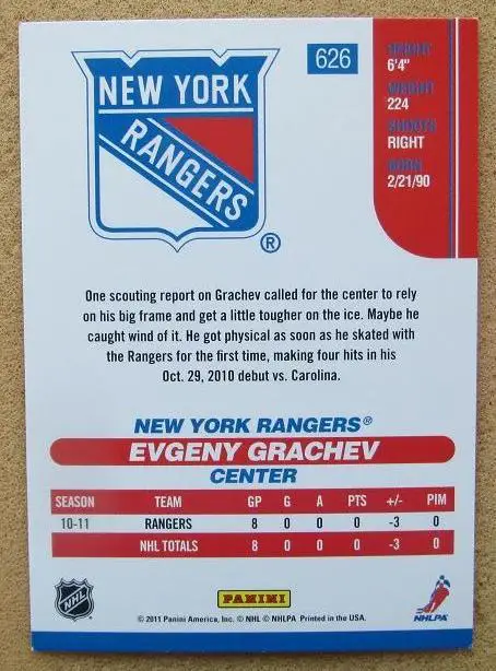 НХЛ Евгений Грачев Нью-Йорк Рейнджерс Ярославль Владивосток Хабаровск Омск № 626 1