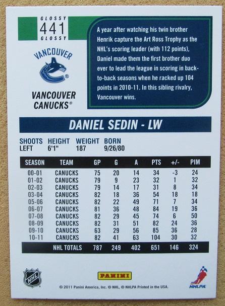 НХЛ Даниэль Седин Ванкувер Кэнакс № 441 1