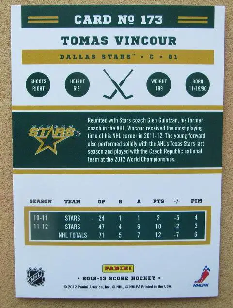 НХЛ Томаш Винцоур Даллас Старз Казань Новосибирск № 173 1