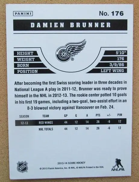 НХЛ Дамьен Бруннер Детройт Ред Уингз № 176 1