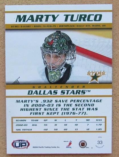 НХЛ Марти Турко Даллас Старз № 33 1