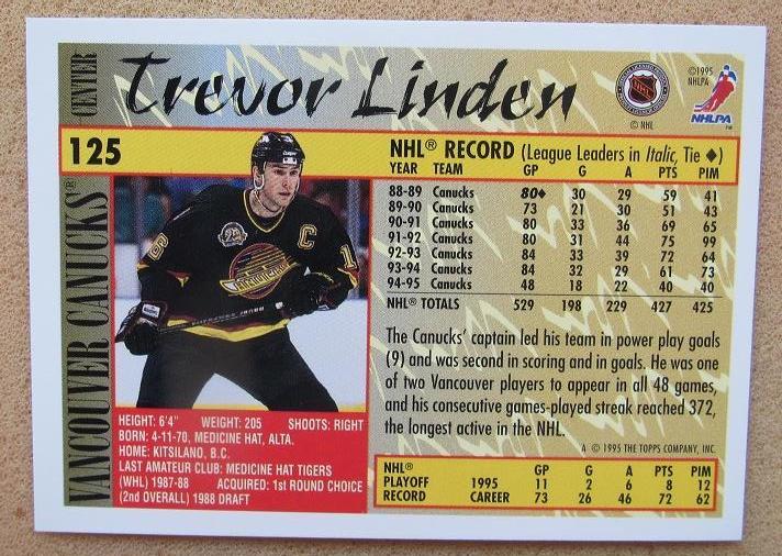 НХЛ Тревор Линден Ванкувер Кэнакс № 125 1