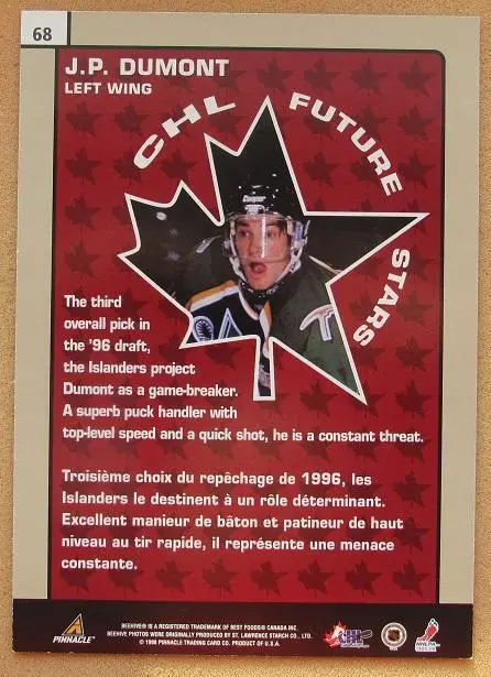 НХЛ Жан-Пьер Дюмон Валь-д'Ор Форёрз № 68 1