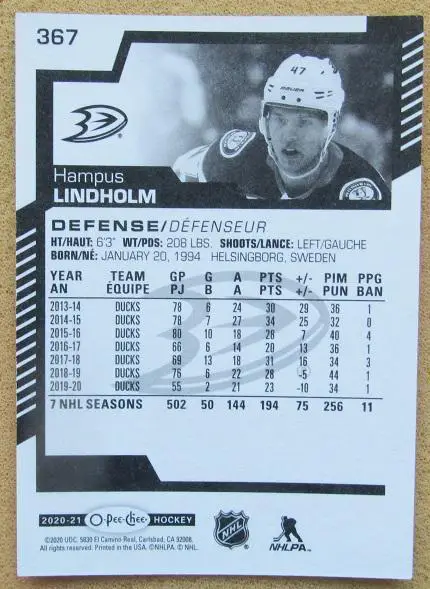 НХЛ Кампус Линдхольм Анахайм Дакс № 367 1