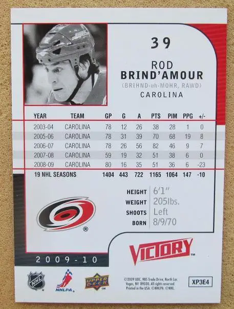 НХЛ Род Бриндамор Каролина Харрикейнз № 39 1