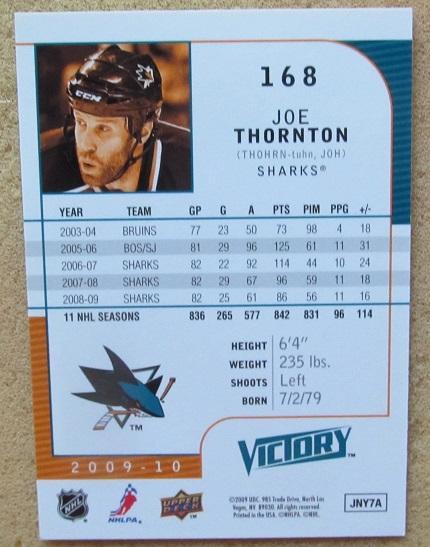 НХЛ Джо Торнтон Сан-Хосе Шаркс № 168 1