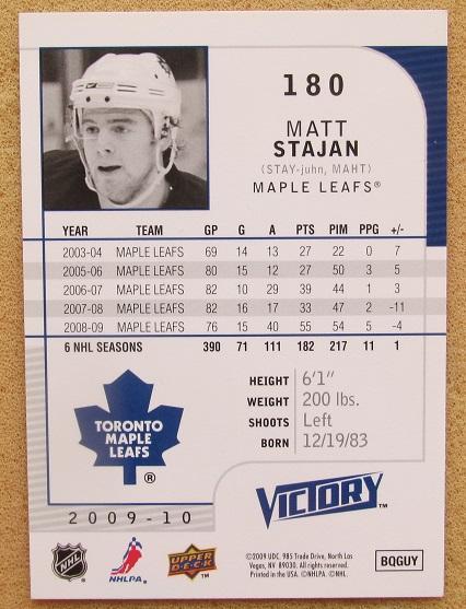 НХЛ Мэтт Стэйджан Торонто Мэйпл Лифс № 180 1