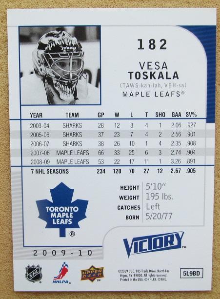 НХЛ Веса Тоскала Торонто Мэйпл Лифс № 182 1
