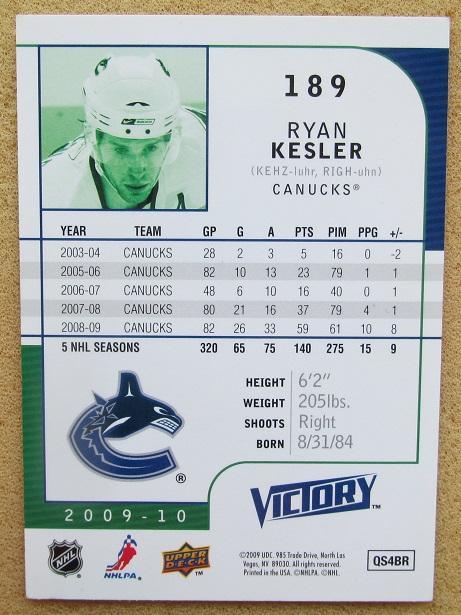 НХЛ Райан Кеслер Ванкувер Кэнакс № 189 1