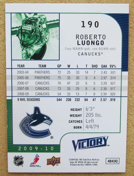 НХЛ Роберто Луонго Ванкувер Кэнакс № 190 1