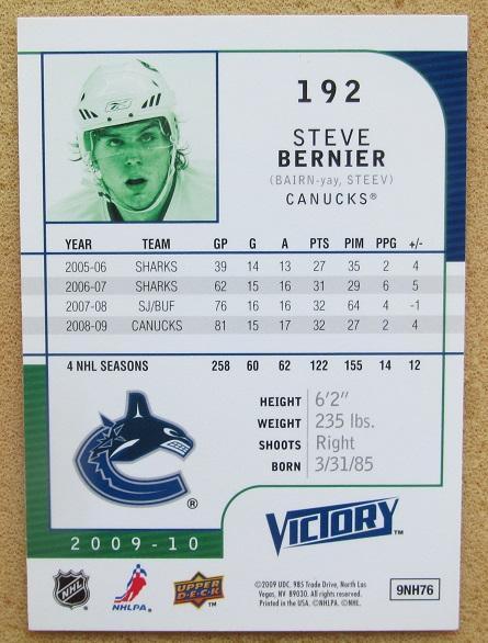 НХЛ Стив Бернье Ванкувер Кэнакс № 192 1