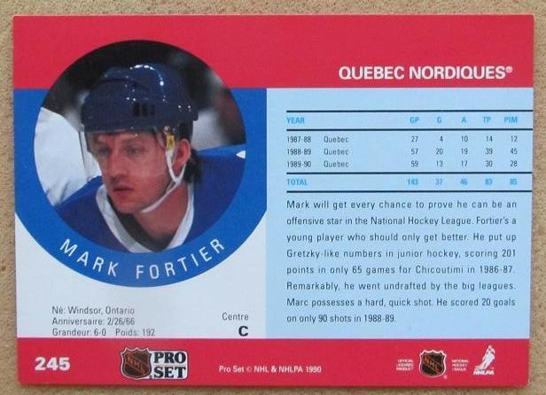 НХЛ Марк Фортье Квебек Нордикс № 245 1