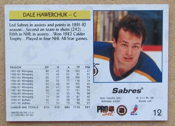 НХЛ Дэйл Хаверчук Баффало Сейбрз № 12 1