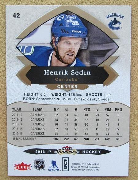 НХЛ Хенрик Седин Ванкувер Кэнакс № 42 1