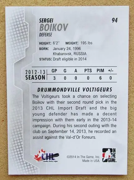 НХЛ Сергей Бойков Драммондвилл Вольтижерс Металлург Новокузнецк Динамо Москва 94 1