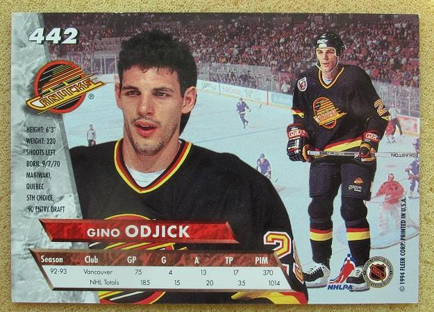 НХЛ Джино Оджик Ванкувер Кэнакс № 442 1