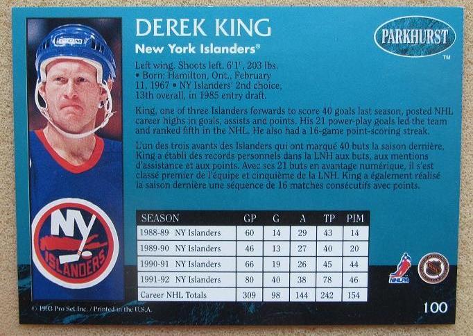 НХЛ Дерек Кинг Нью-Йорк Айлендерс № 100 1