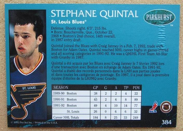 НХЛ Стефан Куинтал Сент-Луис Блюз № 384 айс 1
