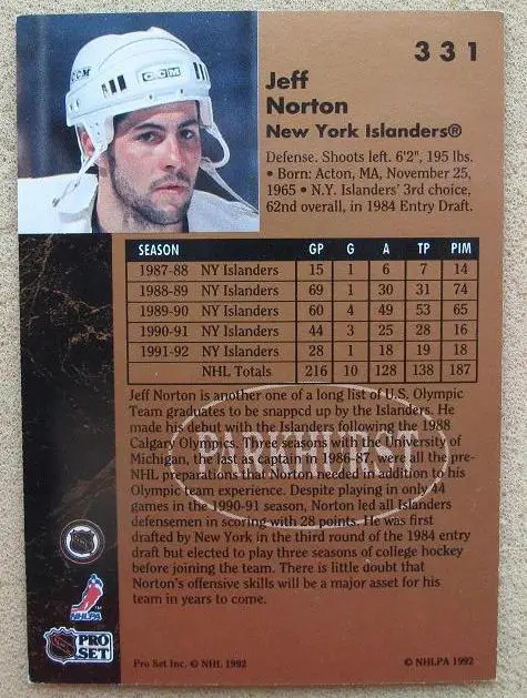 НХЛ Джефф Нортон Нью-Йорк Айлендерс № 331 1