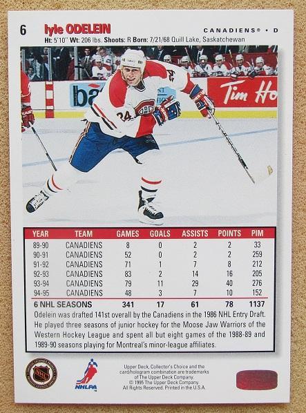 НХЛ Лайл Оделайн Монреаль Канадиенс № 6 1