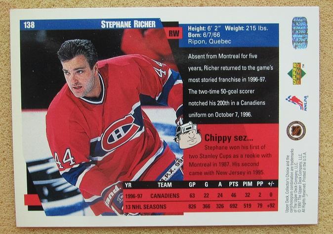 НХЛ Стефан Рише Монреаль Канадиенс № 138 1
