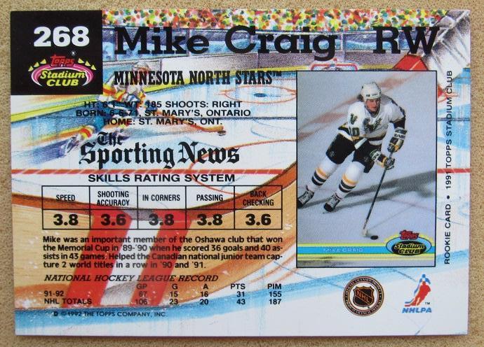 НХЛ Майк Крэйг Миннесота Норт Старз № 268 1