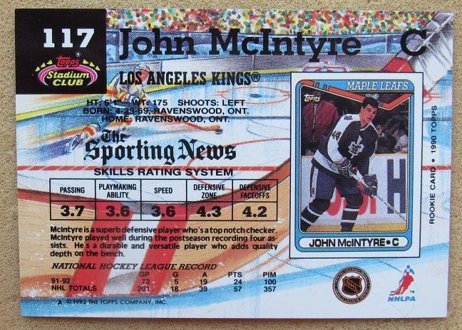 НХЛ Джон Макинтайр Лос-Анжелес Кингз № 117 1