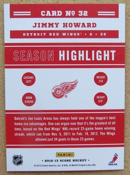 НХЛ Джимми Ховард Детройт Ред Уингз № 32 1