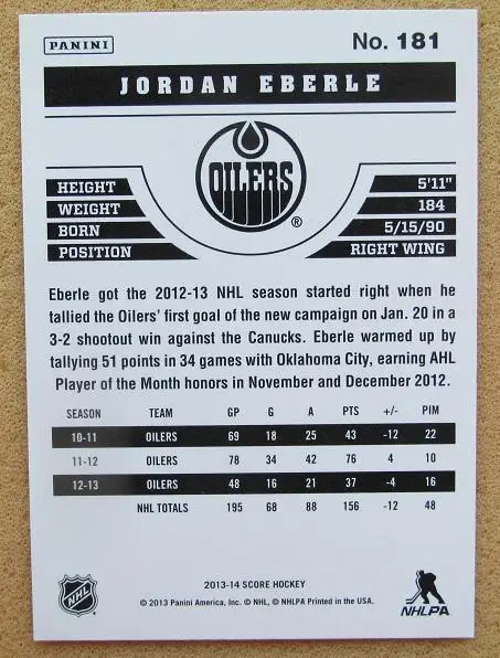 НХЛ Джордан Эберле Эдмонтон Ойлерз № 181 1