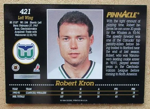 НХЛ Роберт Крон Хартфорд Уэйлерс № 421 1