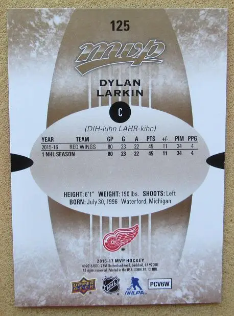 НХЛ Дилан Ларкин Детройт Ред Уингз № 125 1