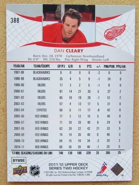 НХЛ Даниэль Клири Детройт Ред Уингз № 388 1