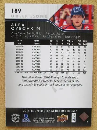 НХЛ Александр Овечкин Вашингтон Кэпиталз Динамо Москва № 189 1