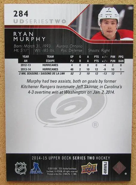 НХЛ Райан Мёрфи Каролина Харрикейнз № 284 1