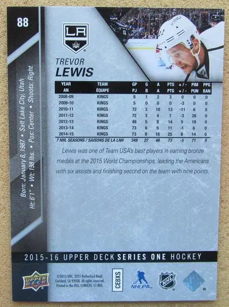 НХЛ Тревор Льюис Лос-Анжелес Кингз № 88 1