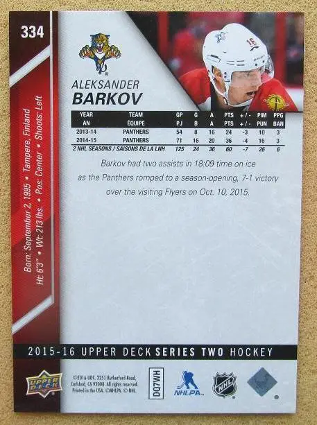 НХЛ Александр Барков Флорида Пантерз № 334 1