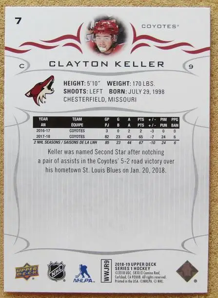 НХЛ Клейтон Келлер Аризона Койотис № 7 1
