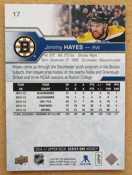 НХЛ Джимми Хэйес Бостон Брюинз № 17 1