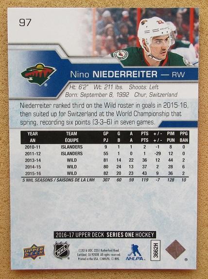 НХЛ Нино Нидеррайтер Миннесота Уайлд № 97 1